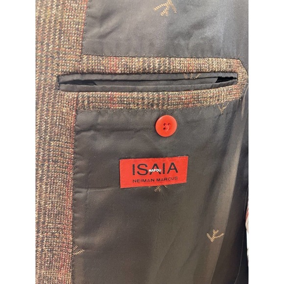Isaia Sport Coat Mens 44R in Brown Red Plaid 100% Wool Blazer - Picture 10 of 12
